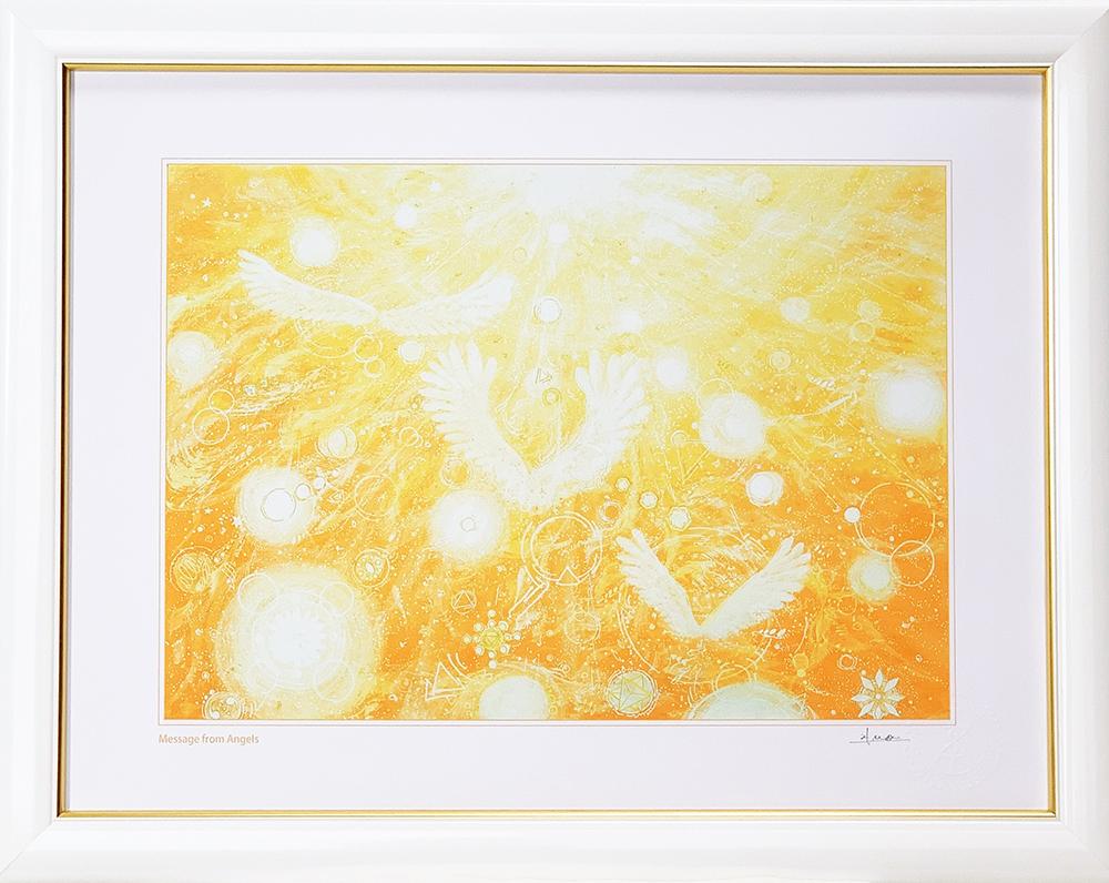 ヒーリングアート 天使画『Message from Angels』スピリチュアルアート太子額付きHYMジクレーアート1枚目の画像