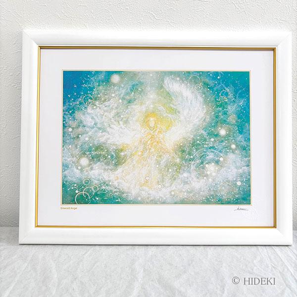 天使「Emerald Angel」額付き印刷絵画|エンジェル スピリチュアルアート ヒーリングアート 癒やし 開運 風水1枚目の画像