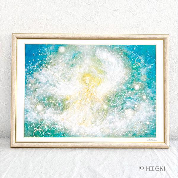 天使「Emerald Angel」額付き印刷絵画|エンジェル ヒーリングアート 癒やし 風水インテリア 額装壁掛け1枚目の画像