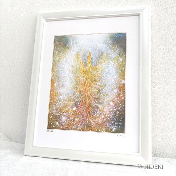 金色の鳳凰【ヒーリングアート・鳳凰】抽象画 ゴールド 開運絵画 ジクレー版画 額付き|鳳凰画家HIDEKI | 4枚目